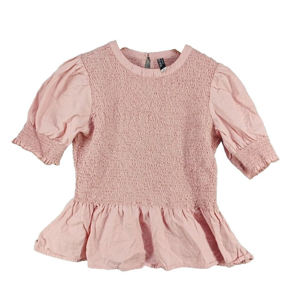 NON STOP Women Top SMALL(4-6) Smocked Woven Casual Office Pink Cotton